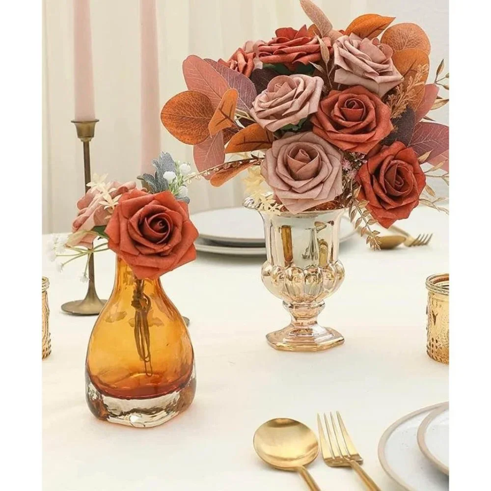 25 Count | Burnt Orange & Warm Taupe Shades Wedding Flowers Bouquet Roses ~ New